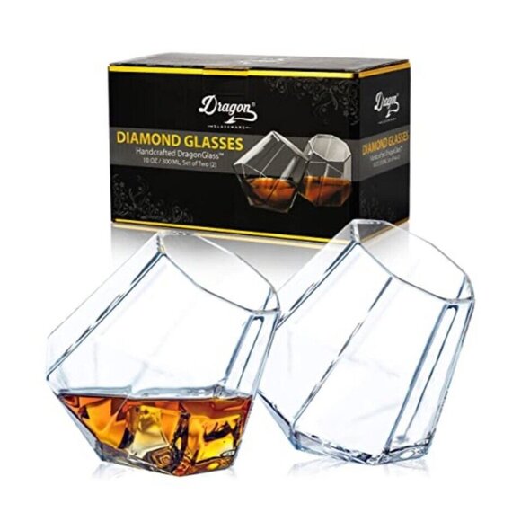 Dragon Glassware Whiskey Diamond Glasses Handcrafted 10 OZ/300 ML Set Of 2 New - Picture 6 of 6